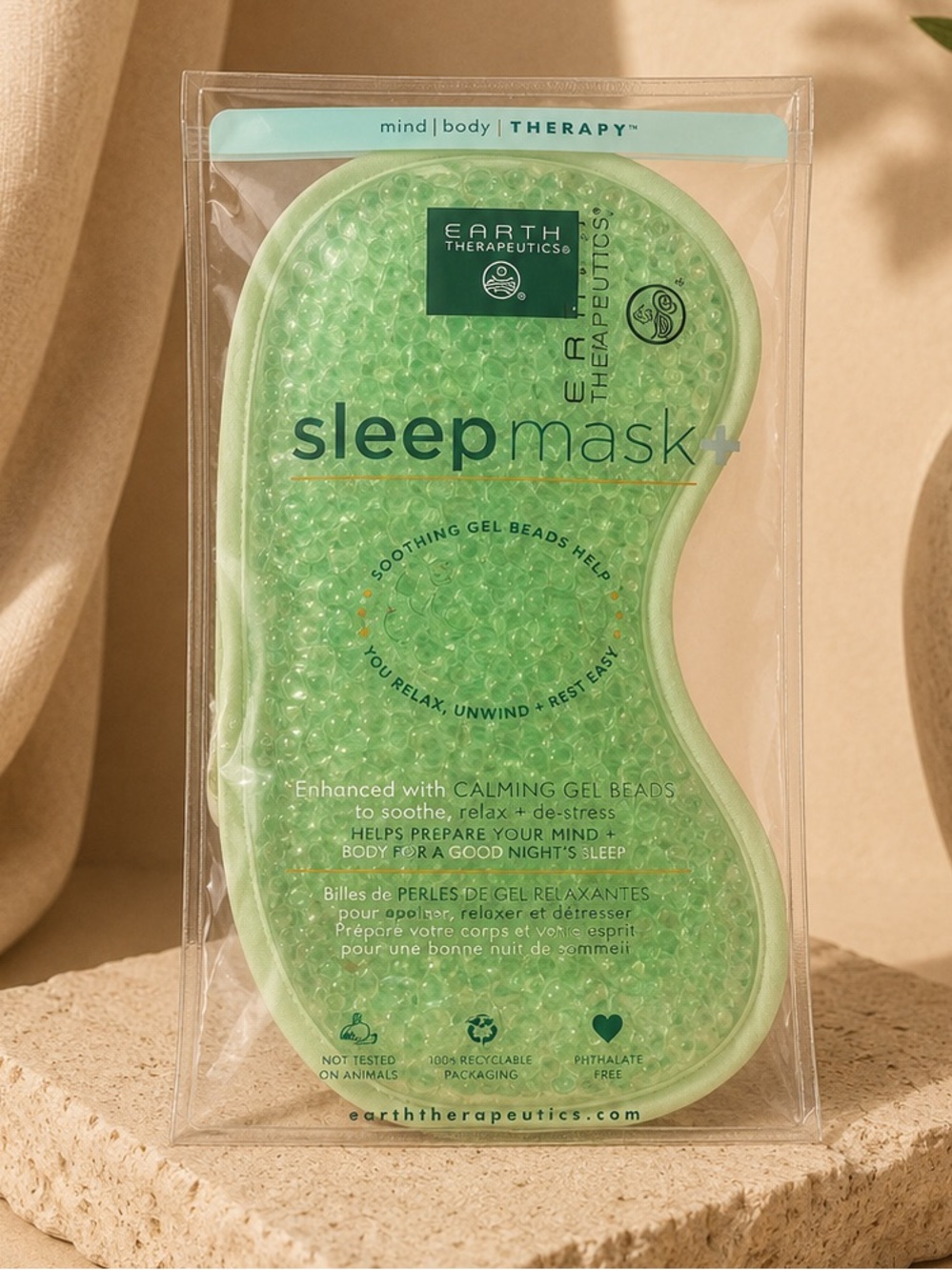 Earth Therapeutics Gel Bead Sleep Mask | Cooling Eye Mask | Hot & Cold Therapy